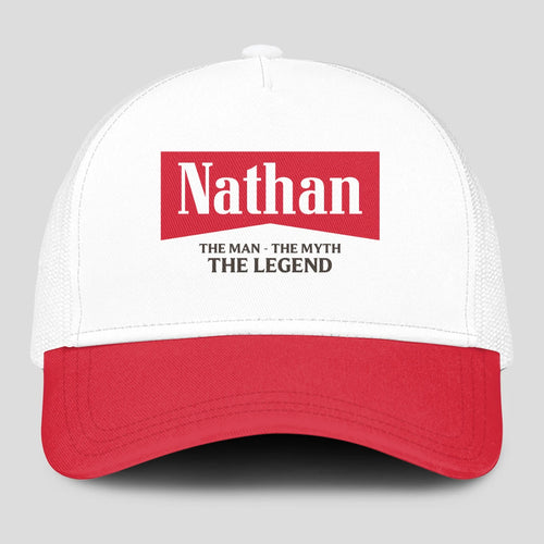 The Man The Myth The Legend Red And White Mesh Cap NATHAN 13K1 C197PF