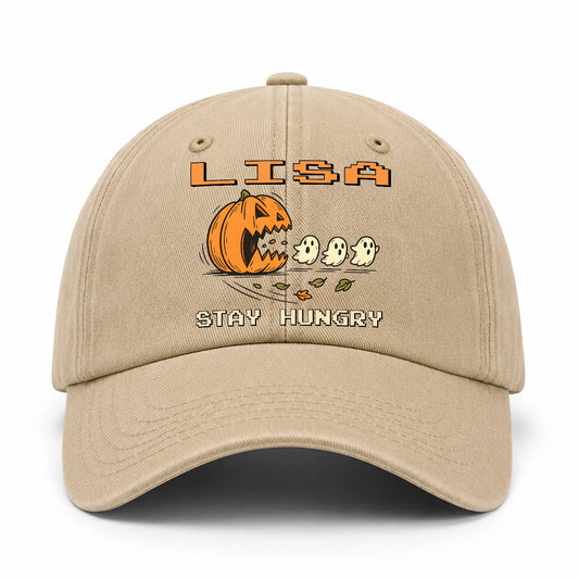 Stay Hungry Pumpkin Chasing Ghosts Funny Washed Cap LISA 13K1 C101PF