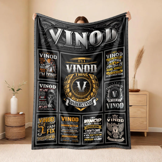 VINOD Personalized Blanket | Custom Name Cozy Throw Gift 13K5-BK2
