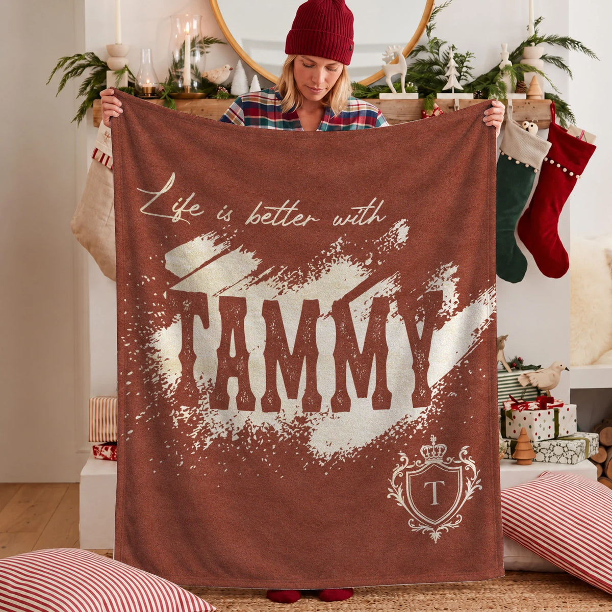 Life Is Better With Your Name Terracotta Cream Fleece Blanket TAMMY 13K1 BK30