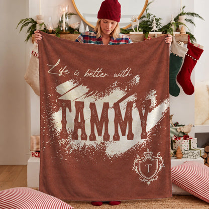 Life Is Better With Your Name Terracotta Cream Fleece Blanket TAMMY 13K1 BK30
