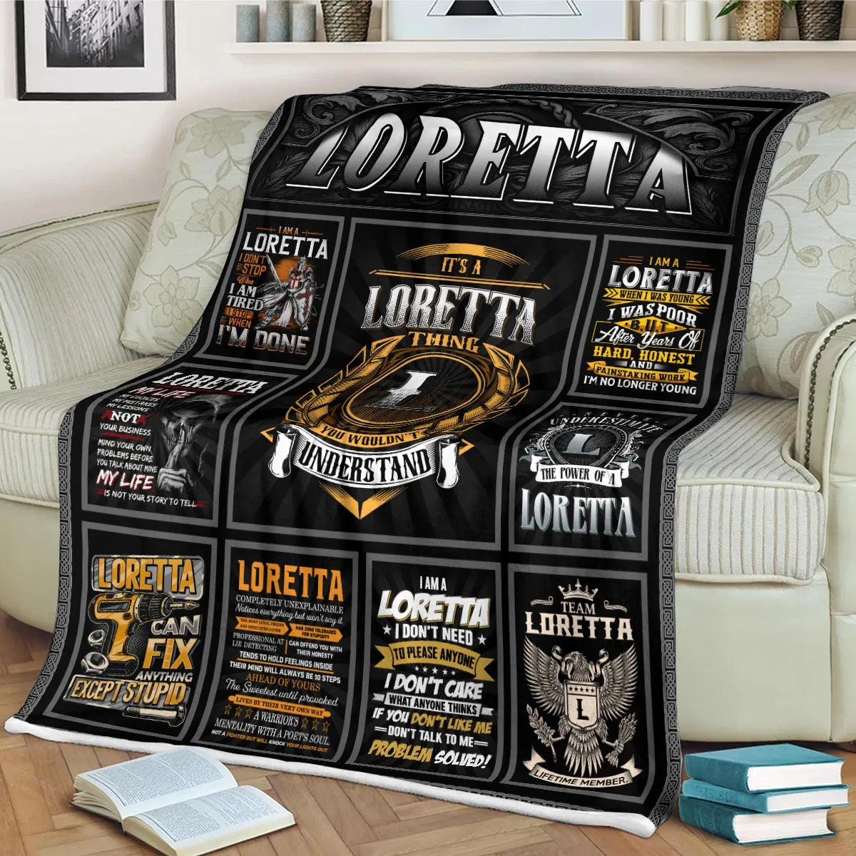LORETTA Personalized Blanket | Custom Name Cozy Throw Gift 13K3-BK2