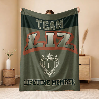 Team Your Name Lifetime Member Sage Green Fleece Blanket LIZ 13K1 BK22