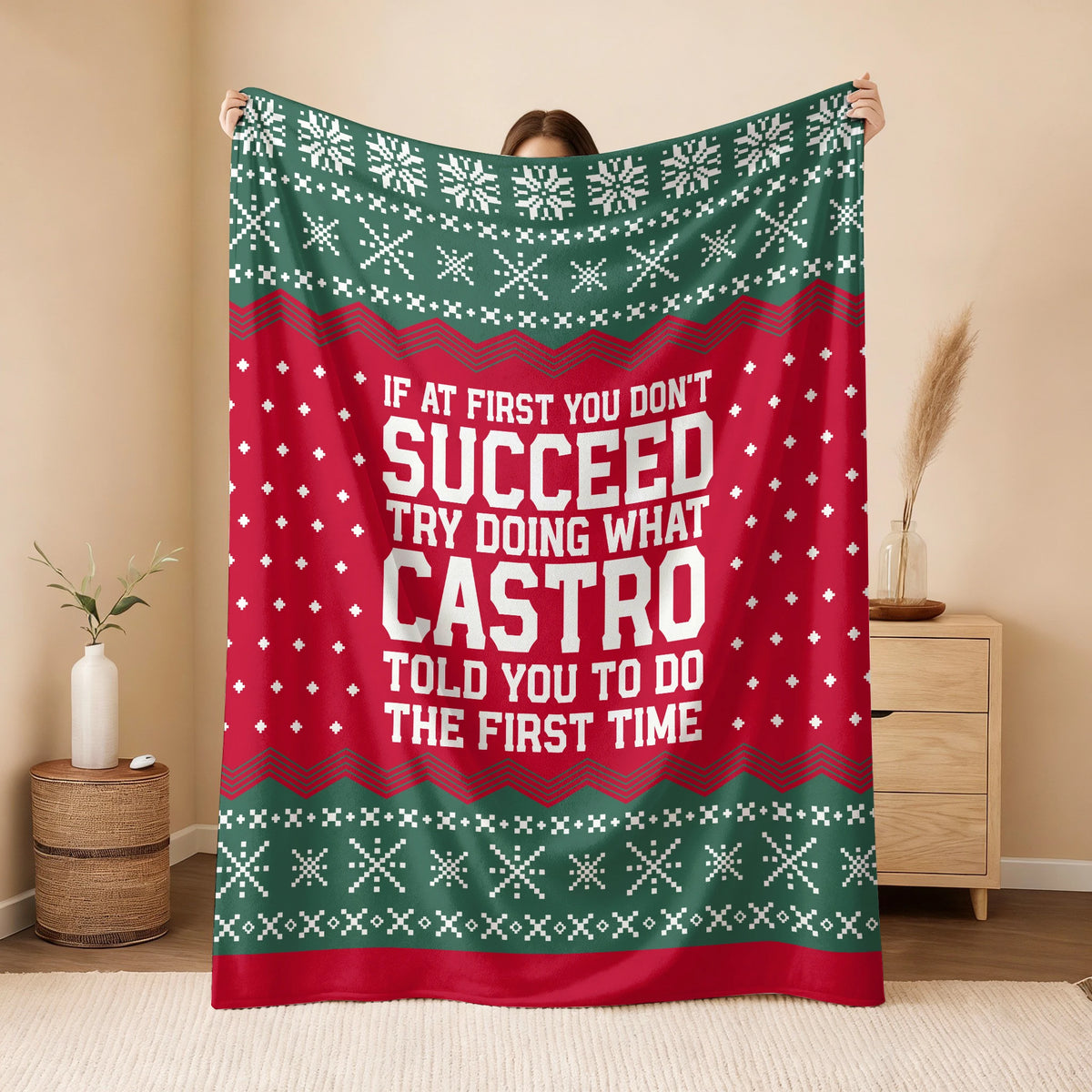 If At First You Don’t Succeed Red Green Christmas Fleece Blanket CASTRO 13K1 BK28