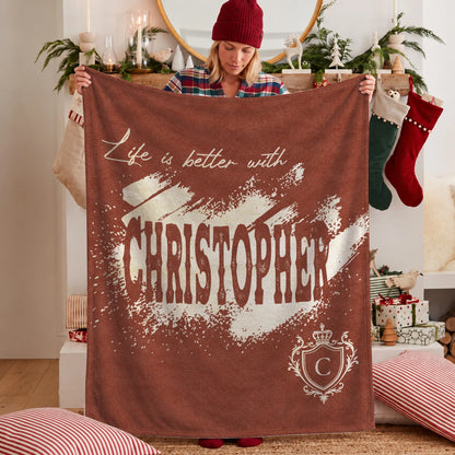 Life Is Better With Your Name Terracotta Cream Fleece Blanket CHRISTOPHER 13K1 BK30