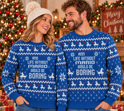 Life Without Your Name Would Be Boring Reindeer Navy Ugly Sweater MARIO 13K1 UG02