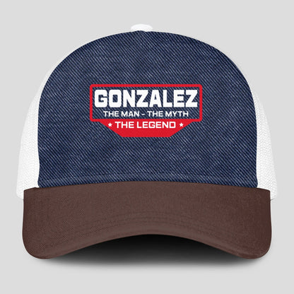 The Man The Myth The Legend Navy Brown And White Mesh Cap GONZALEZ 13K1 C200PF