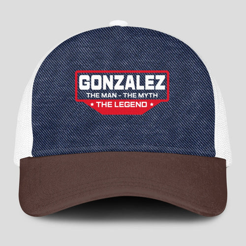 The Man The Myth The Legend Navy Brown And White Mesh Cap GONZALEZ 13K1 C200PF