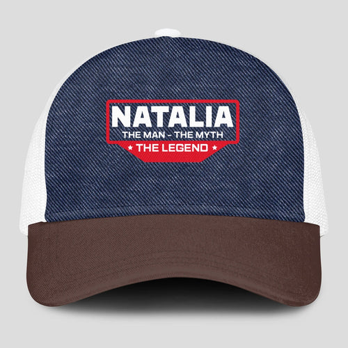 The Man The Myth The Legend Navy Brown And White Mesh Cap NATALIA 13K1 C200PF