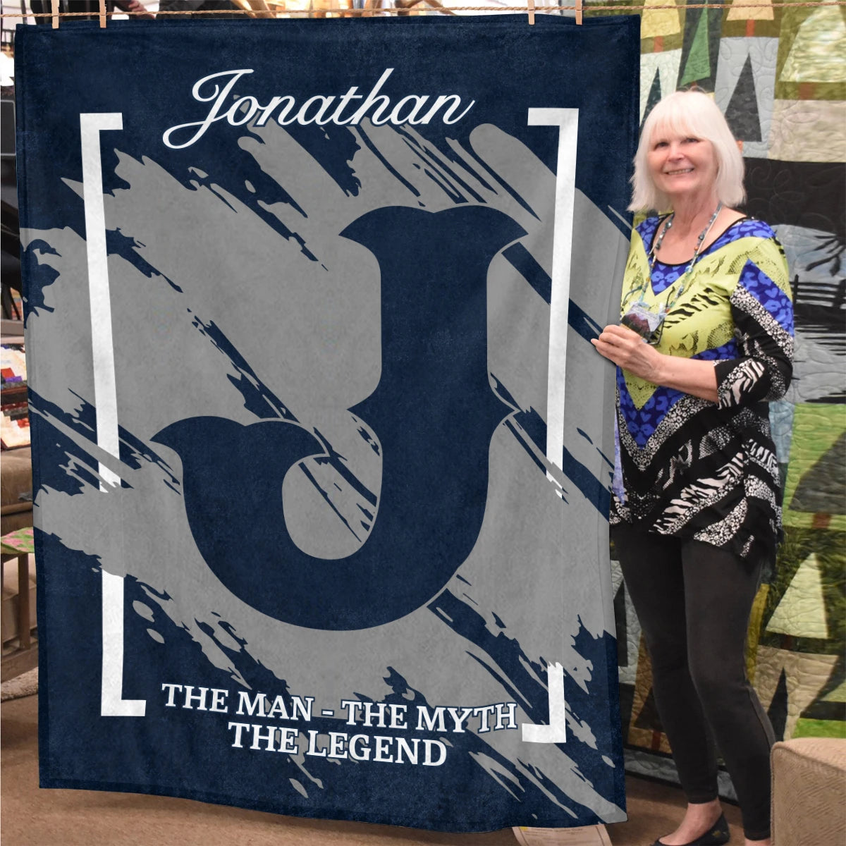 The Man The Myth The Legend Navy Baseball Fleece Blanket JONATHAN 13K1 BK17