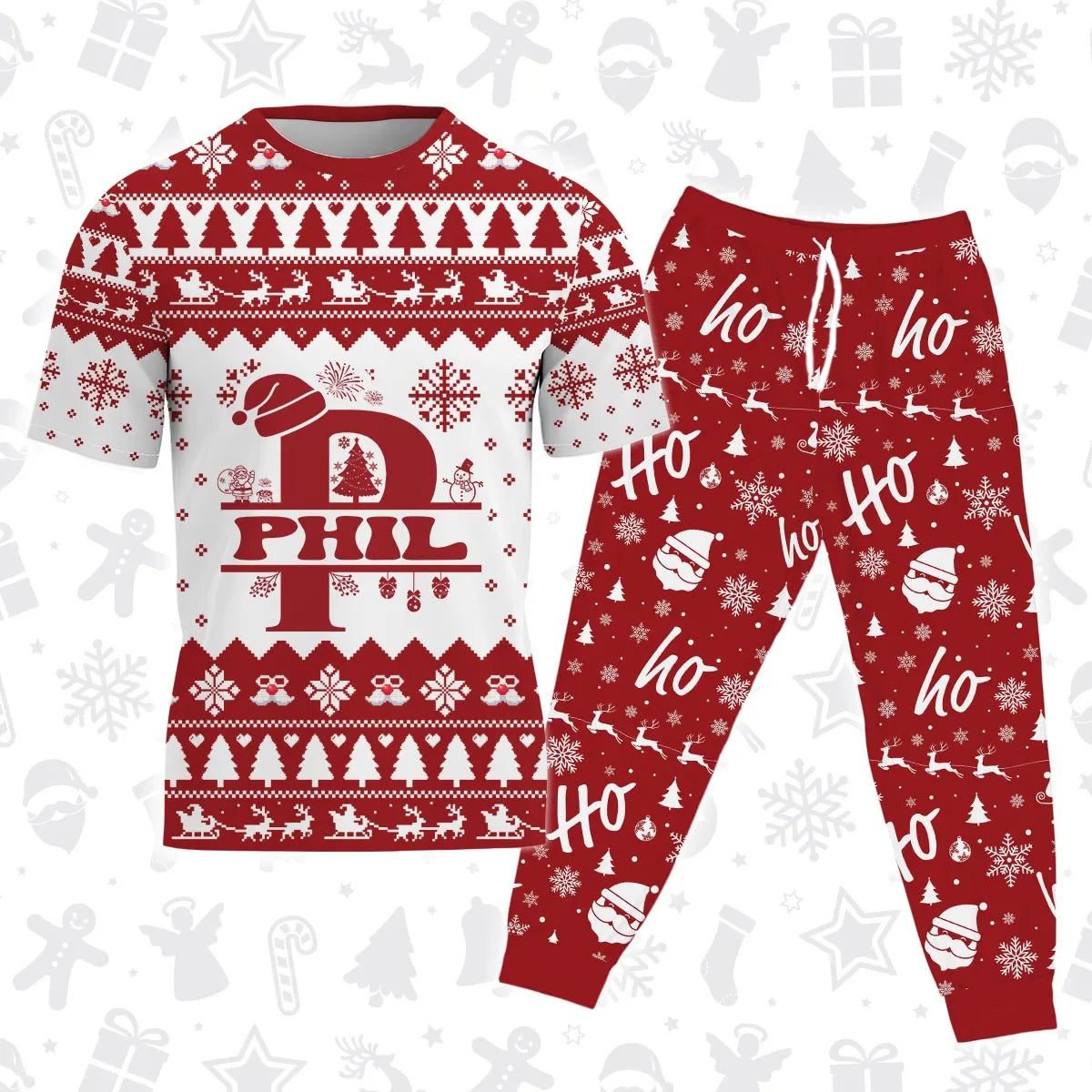 PHIL Personalized Christmas T-Shirt Pajama Set - Holiday Gift Outfit 13K1-CR2