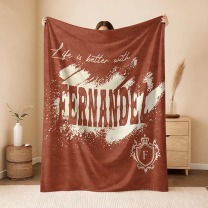 Life Is Better With Your Name Terracotta Cream Fleece Blanket FERNANDEZ 13K1 BK30