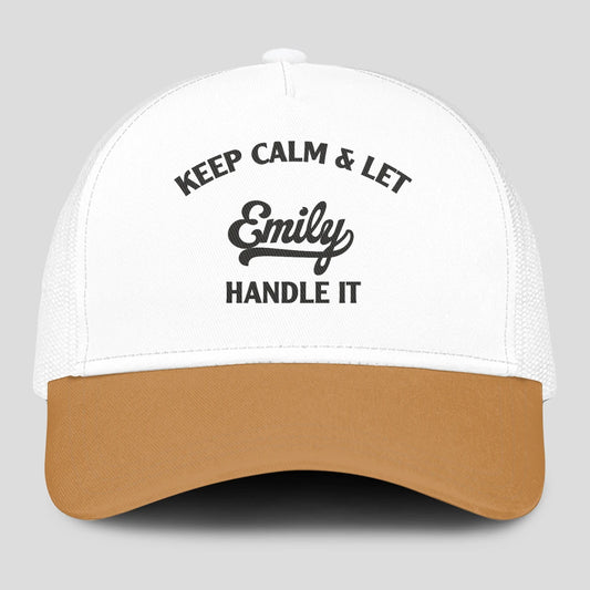 Keep Calm & Let Your Name Handle It Yellow And White Mesh Cap EMILY 13K1 C205PF