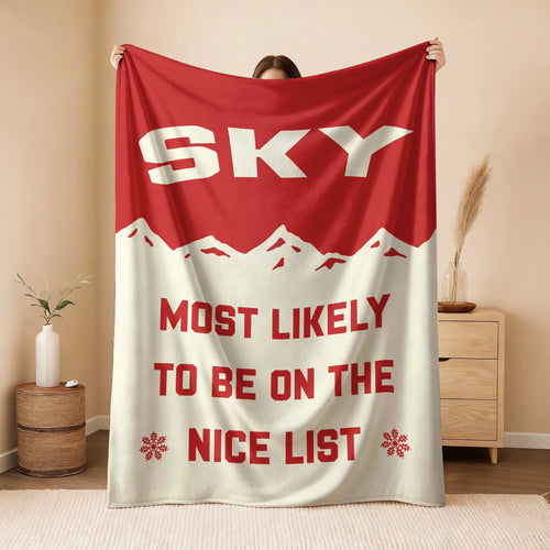 Most Likely on the Nice List Red Vintage Christmas Fleece Blanket SKY 13K1 BK63