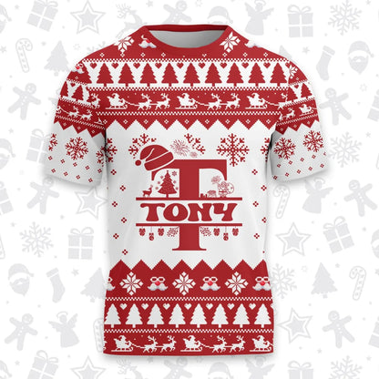 TONY Personalized Christmas T-Shirt Pajama Set - Holiday Gift Outfit 13K1-CR2