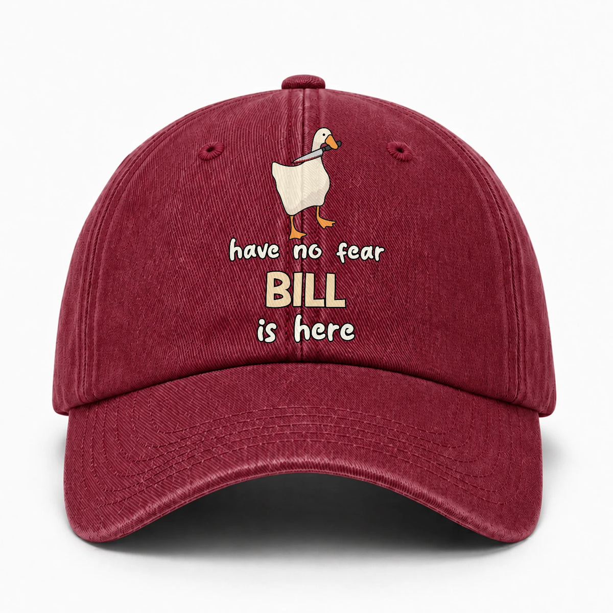 Have No Fear Your Name Is Here Funny Goose Burgundy Washed Cap BILL 13K1 C127PF