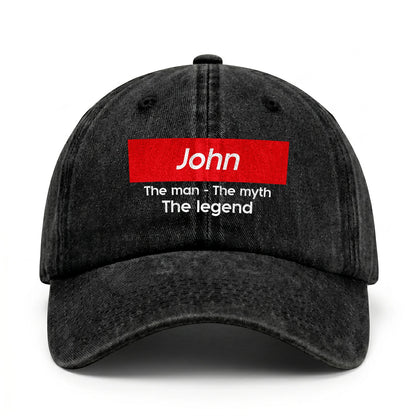 Your Name The Man The Myth The Legend Red Logo Washed Cap JOHN 13K1 C130PF