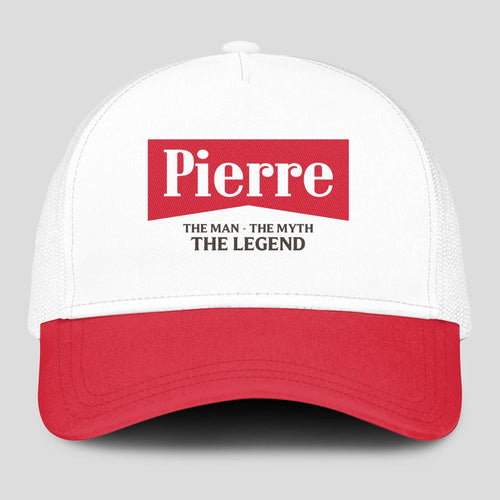 The Man The Myth The Legend Red And White Mesh Cap PIERRE 13K1 C197PF