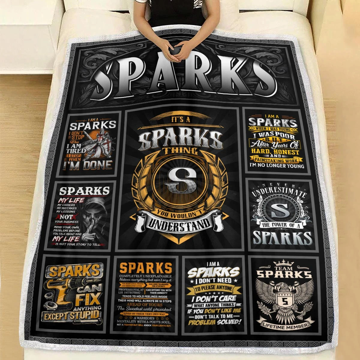 SPARKS Personalized Blanket | Custom Name Cozy Throw Gift 13K5-BK2