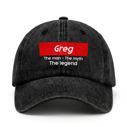 Your Name The Man The Myth The Legend Red Logo Washed Cap GREG 13K1 C130PF