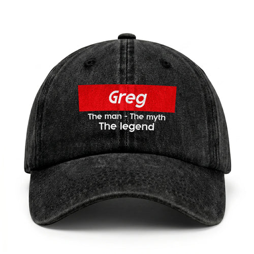 Your Name The Man The Myth The Legend Red Logo Washed Cap GREG 13K1 C130PF
