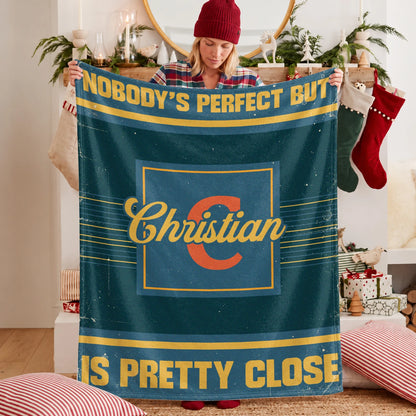Nobody's Perfect But Your Name Is Close Vintage Blue & Brown Fleece Blanket CHRISTIAN 13K1 BK54