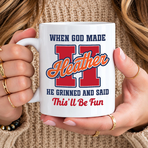 When God Made Your Name Personalized Baseball Mug HEATHER 13K1 MG07