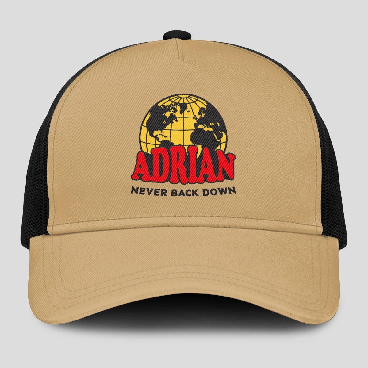 Never Back Down World Logo Khaki Mesh Cap ADRIAN 13K1 C212PF
