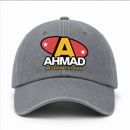 Never Back Down With Your Name And Initial Letter Washed Cap AHMAD 13K1 C82PF