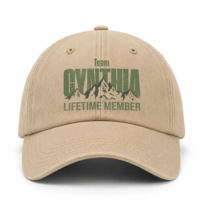 Team Your Name Lifetime Member Mountain Cap CYNTHIA 13K1 C58PF