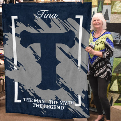The Man The Myth The Legend Navy Baseball Fleece Blanket TINA 13K1 BK17