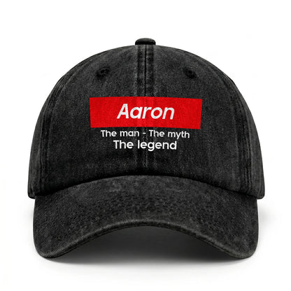 Your Name The Man The Myth The Legend Red Logo Washed Cap AARON 13K1 C130PF
