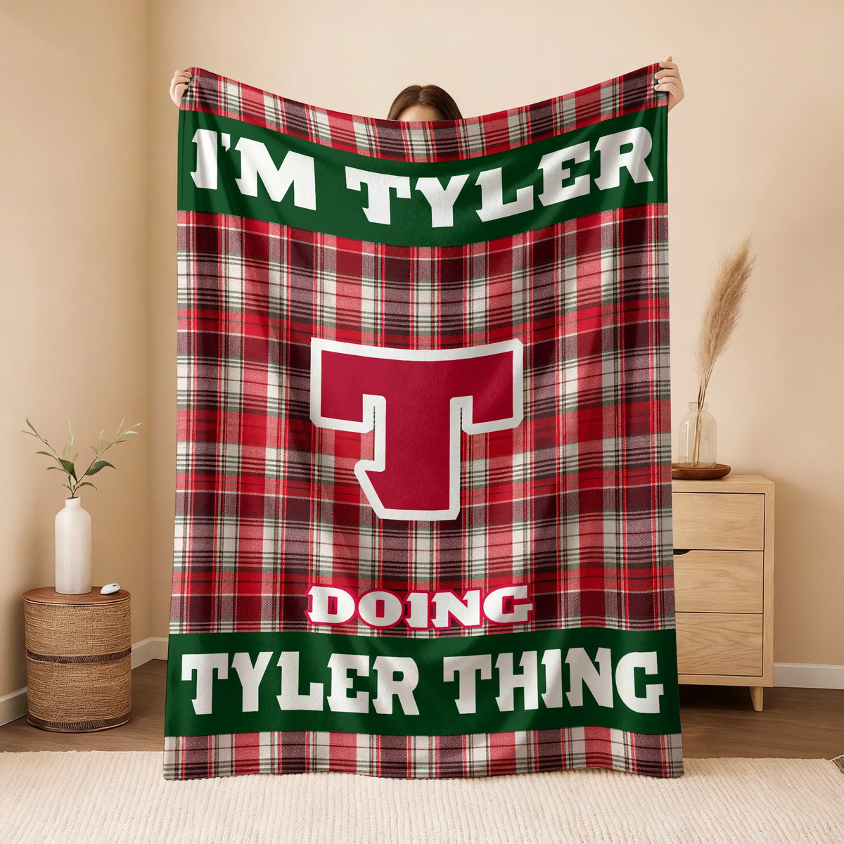 I'm Name Doing Name Things Red Plaid Fleece Blanket TYLER 13K1 BK49