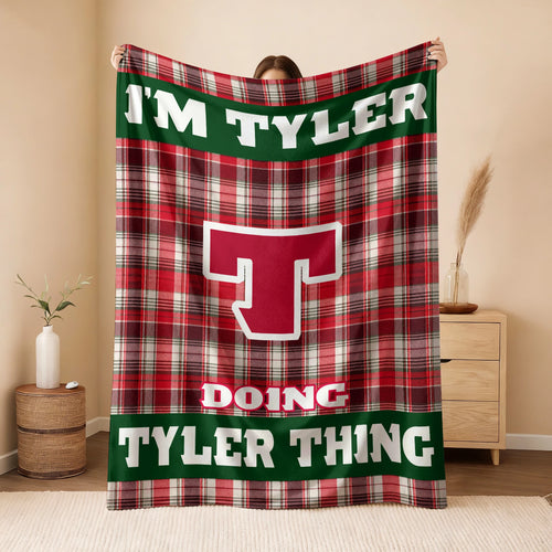 I'm Name Doing Name Things Red Plaid Fleece Blanket TYLER 13K1 BK49