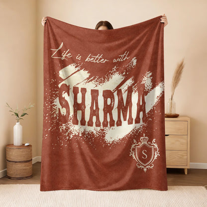 Life Is Better With Your Name Terracotta Cream Fleece Blanket SHARMA 13K1 BK30