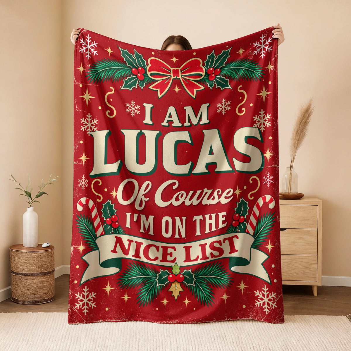 I'm Name Of Course I'm On The Nice List Christmas Fleece Blanket LUCAS 13K1 BK56