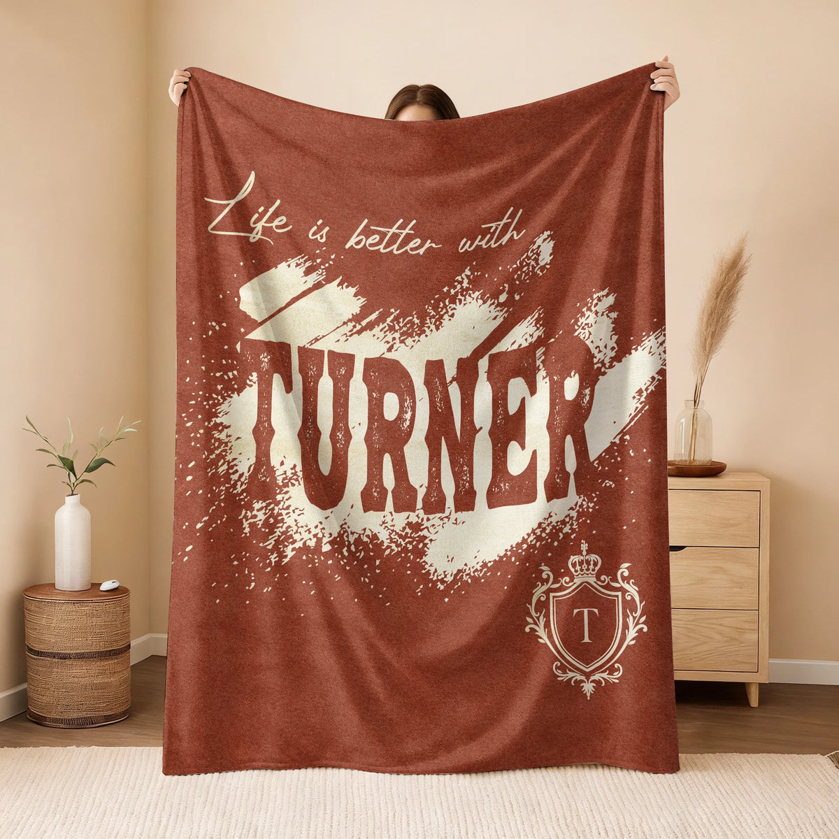 Life Is Better With Your Name Terracotta Cream Fleece Blanket TURNER 13K1 BK30