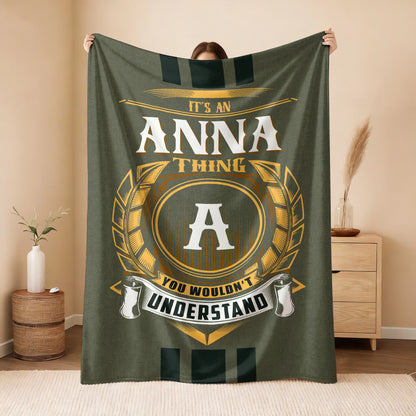 It's A Your Name Thing Olive Green Logo Fleece Blanket ANNA 13K1 BK31