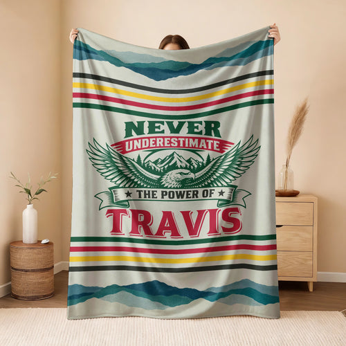 Never Underestimate Your Name Vintage Mountain Fleece Blanket TRAVIS 13K1 BK44