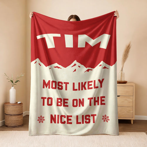 Most Likely on the Nice List Red Vintage Christmas Fleece Blanket TIM 13K1 BK63