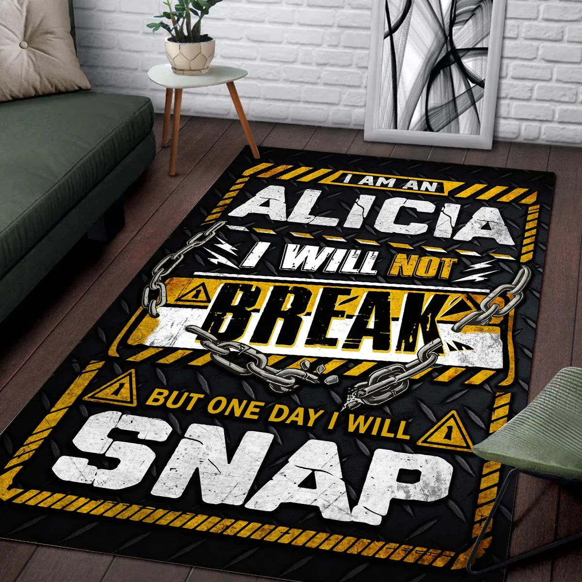 ALICIA Motivational Rug – Black & Yellow Quote Carpet for Living Room 13K1-AR1