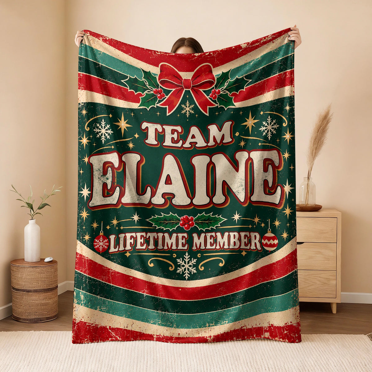 Team Your Name Lifetime Member Christmas Fleece Blanket ELAINE 13K1 BK52