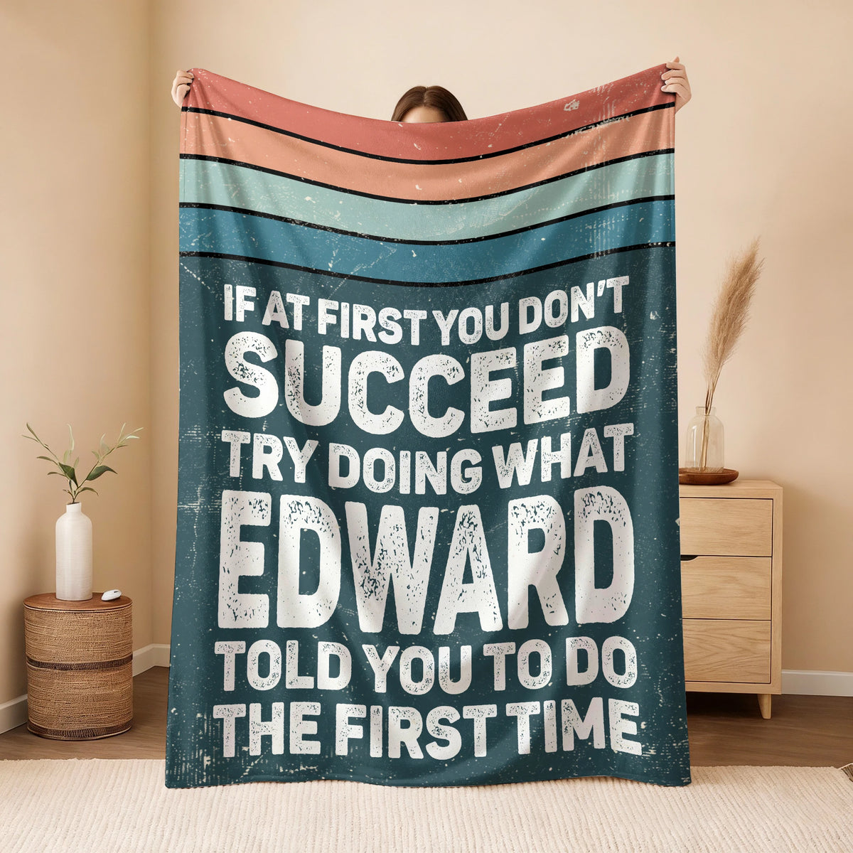 If At First You Don’t Succeed Retro Green Fleece Blanket EDWARD 13K1 BK29