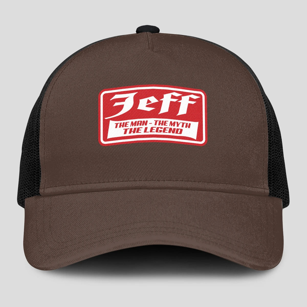The Man The Myth The Legend Red Logo Brown Mesh Cap JEFF 13K1 C203PF