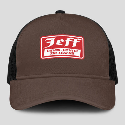 The Man The Myth The Legend Red Logo Brown Mesh Cap JEFF 13K1 C203PF