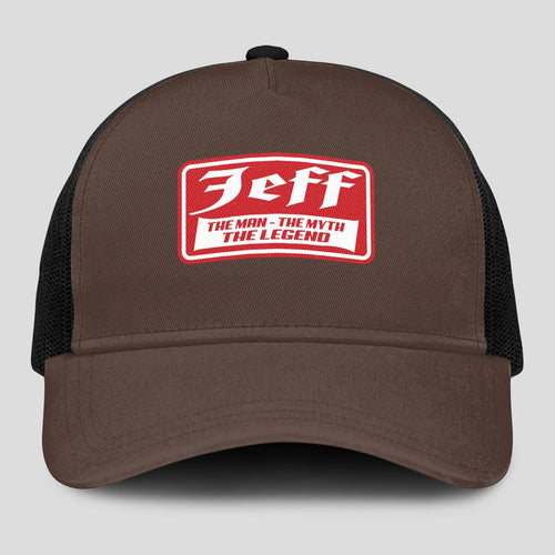 The Man The Myth The Legend Red Logo Brown Mesh Cap JEFF 13K1 C203PF