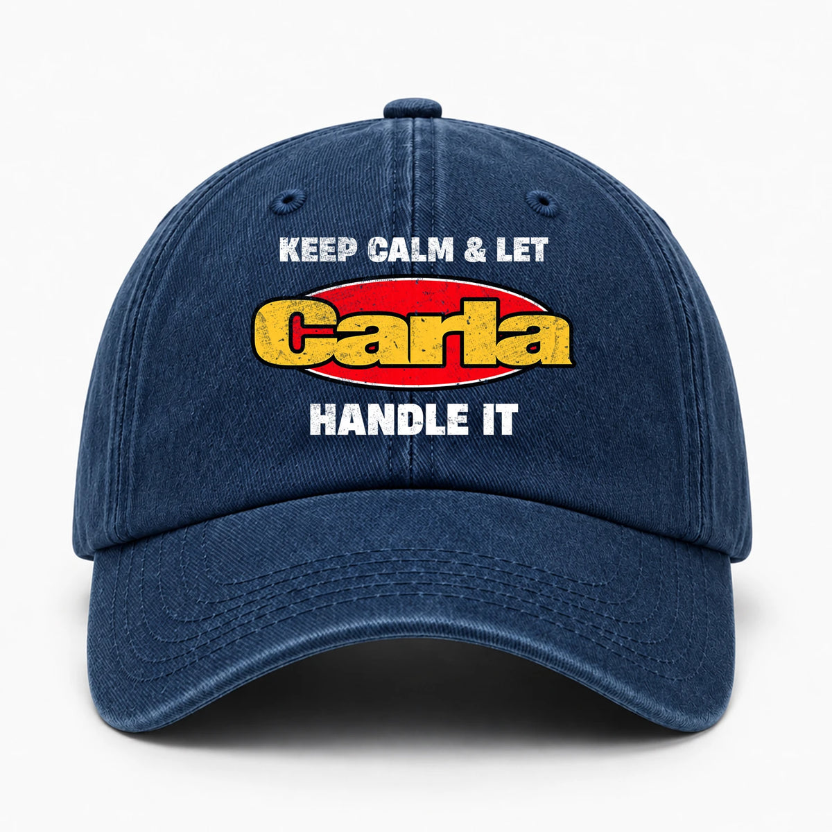 Keep Calm & Let Your Name Handle It Yellow And Red Logo Washed Cap CARLA 13K1 C172PF