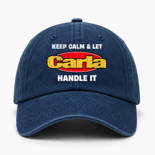 Keep Calm & Let Your Name Handle It Yellow And Red Logo Washed Cap CARLA 13K1 C172PF