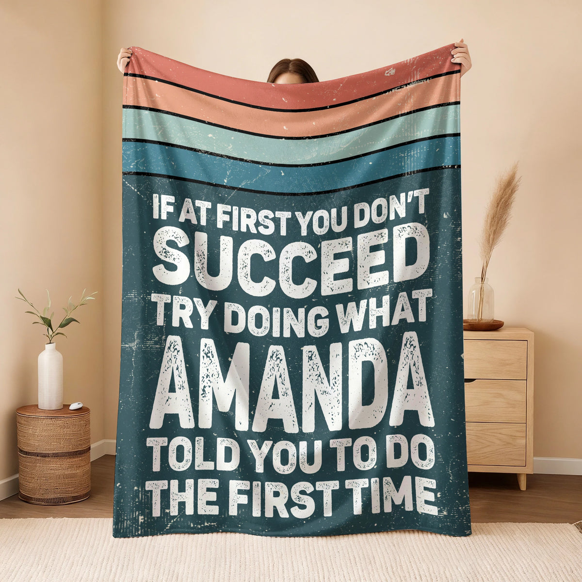If At First You Don’t Succeed Retro Green Fleece Blanket AMANDA 13K1 BK29