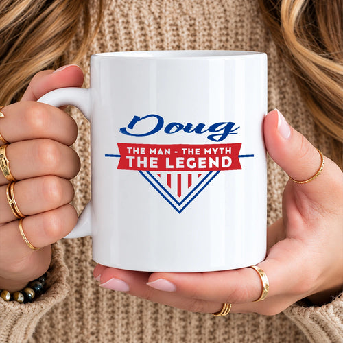 The Man The Myth The Legend Red And Blue Logo Mug DOUG 13K1 MG34